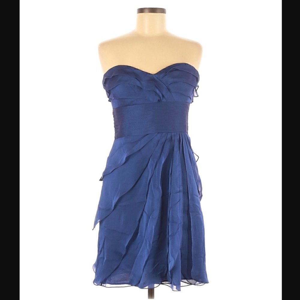 Adrianna Papell Dress 6 Strapless Ruffles Cocktail Blue dressy Organza Tiered